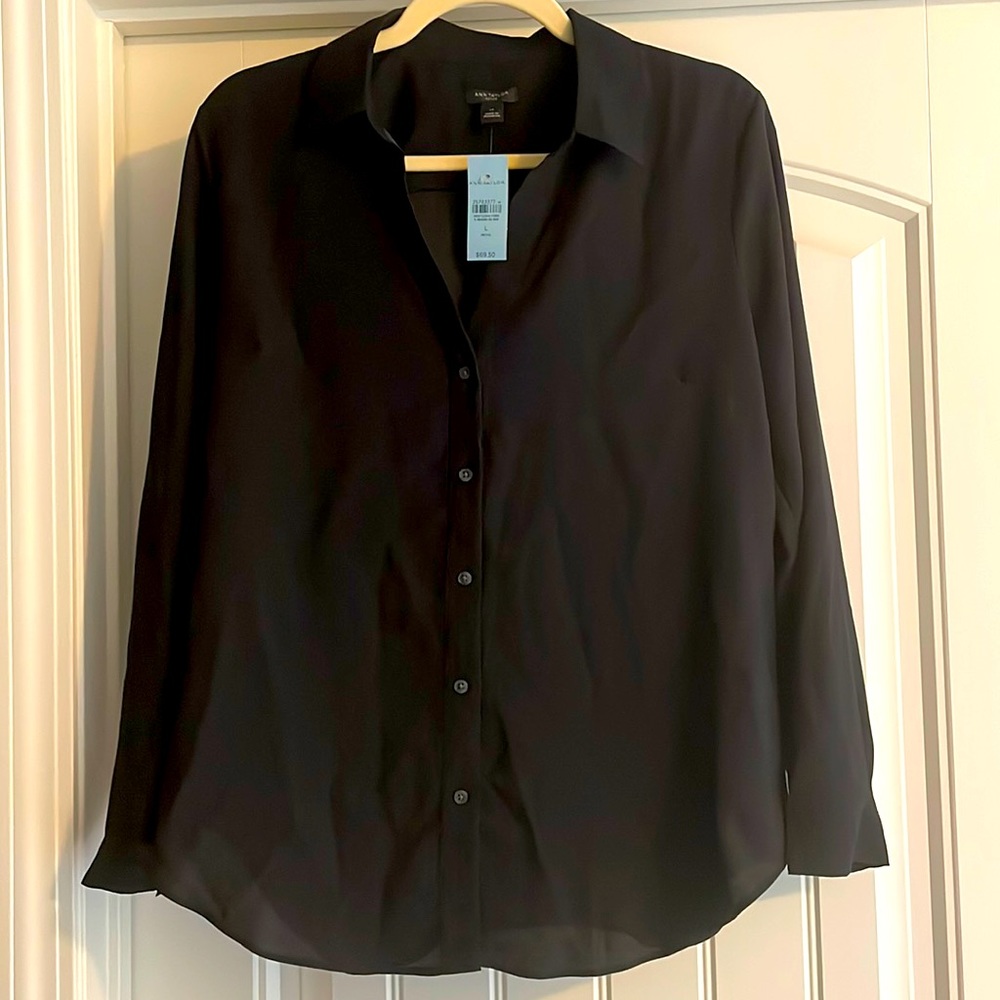 Ann Taylor, black long sleeved dress shirt, SZ LP